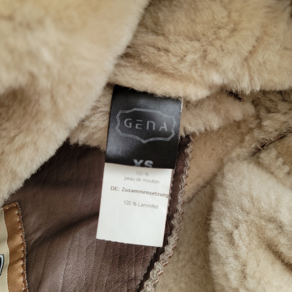Gena Vintage 100% Genuine Shearling Wool Brown Military Style Pea Coat Size XS - Picture 10 of 12